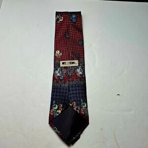 Vintage J.T. Beckett Silk Necktie Burgundy Blue Floral Tapestry Border Wide 90s